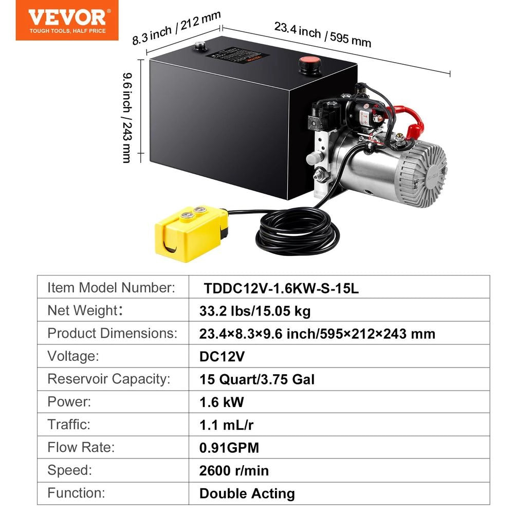 Centralina Pompa Idraulica CC 12V 1,6 kW 14 L a Doppia Azione 22 MPa per Rimorchio Camion Garage e Officina Robusta in Acciaio
