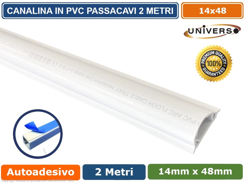 CANALINA PASSACAVI CON BIADESIVO IN PVC DI COLORE BIANCO LUNGHEZZA 2 METRI 14X48MM