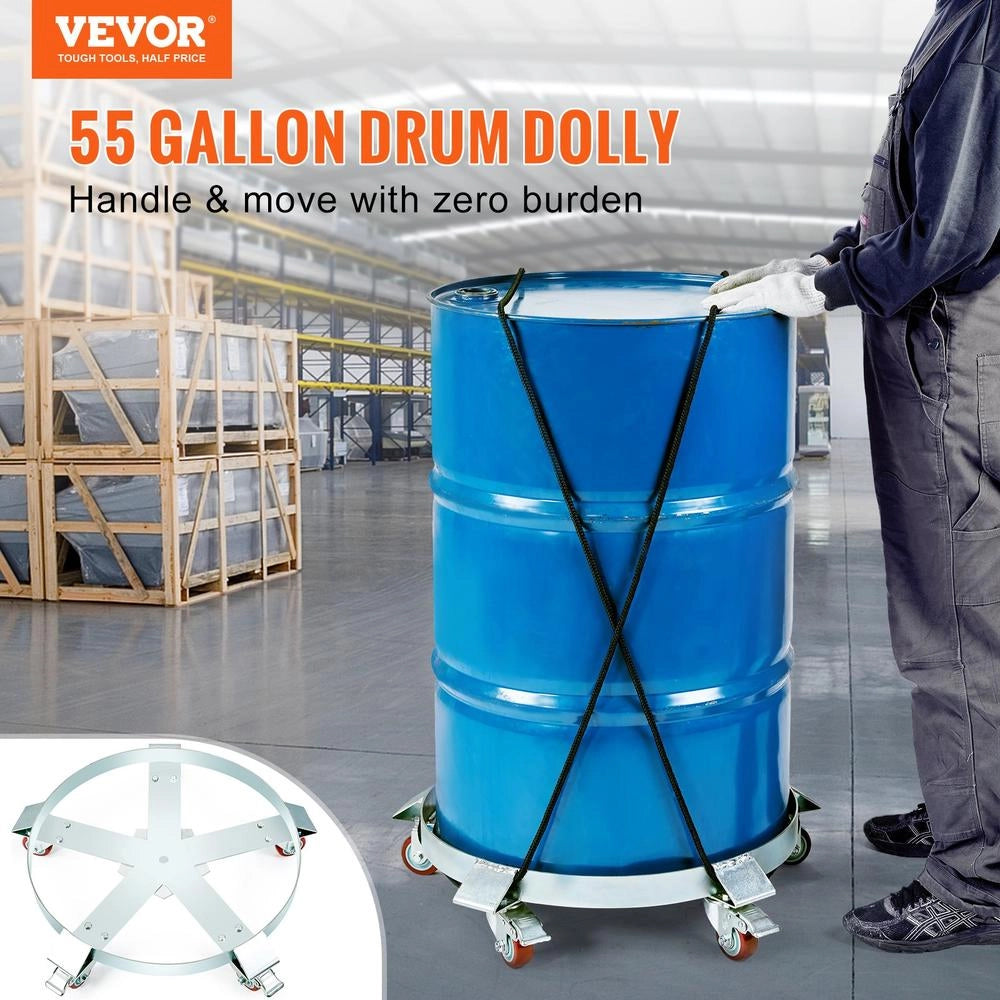 Carrello base rotondo per fusti e carichi pesanti, capacità 567 kg e 250 l, in acciaio al carbonio galvanizzato con ruote per officina e giardino