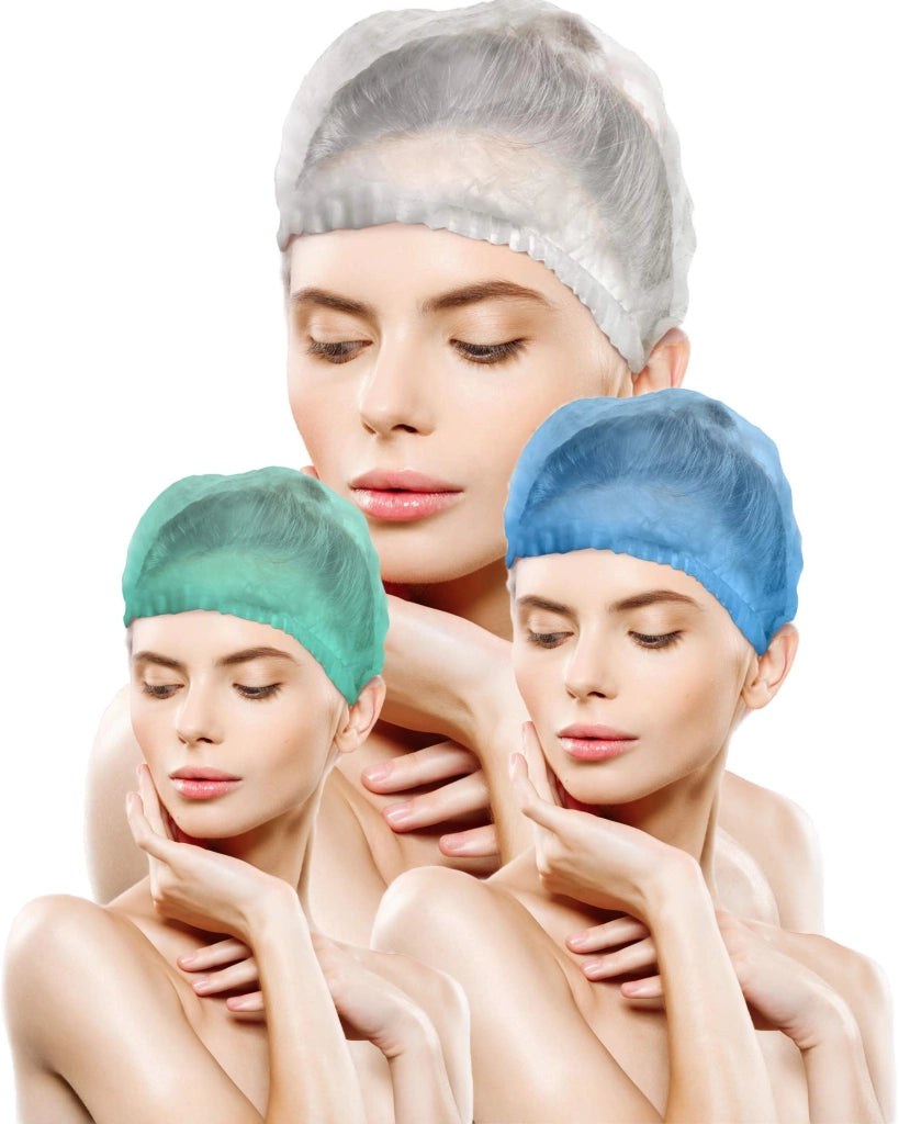 Reti per capelli monouso in tessuto non tessuto, 100 pezzi, bianche, elastiche, plissettate
