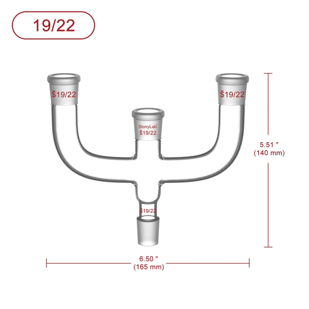 Adattatore Claisen a 4 vie, in vetro borosilicato, giunto 19/22, per uso di laboratorio