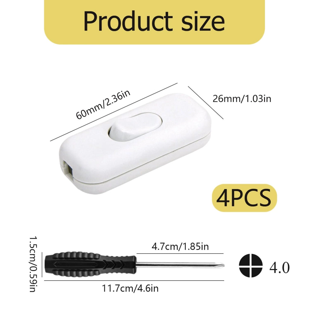 4 interruttori intermedi per cavi, 6A, 250V, 2 poli, colore bianco