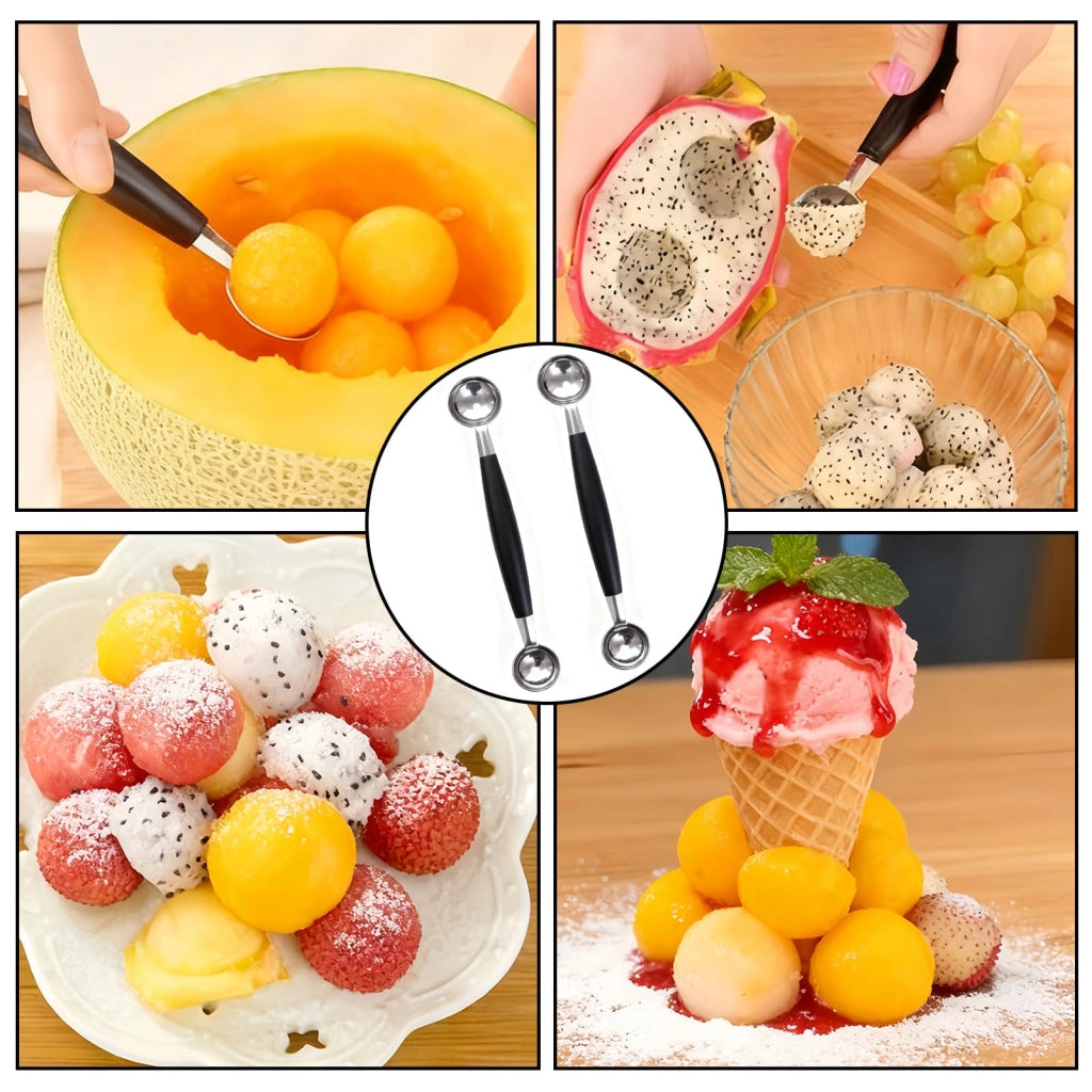 Stampini per melone, 25/30 mm, 2 pezzi, a doppia faccia, in acciaio inossidabile