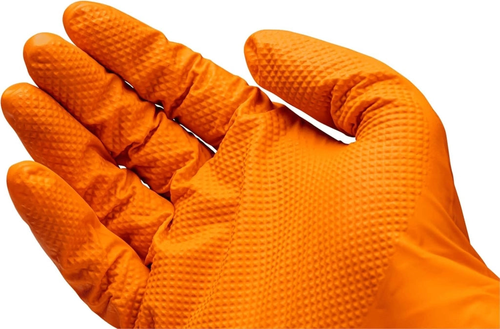 Guanti in nitrile V6436-XL confezione da 90 | Ottima presa, antiscivolo, anche per lavori con olio, grasso, prodotti chimici e sporco | Compatibili con touchscreen | Colore: arancione, taglia 10 (XL)