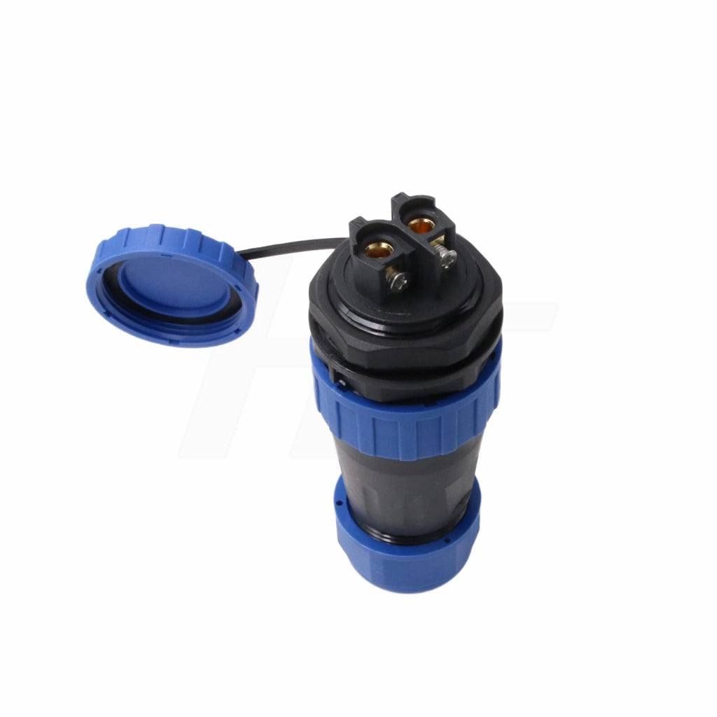 Connettore impermeabile a 2 pin, 45A, da montare su pannello, con morsetto a vite