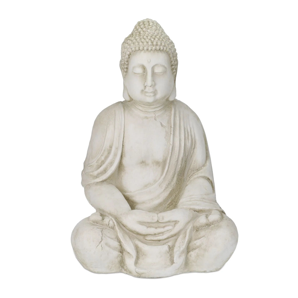 Statua di Budda seduto decorativa 70 x 40 x 30 cm resistente alle intemperie zen giardino in resina grigia 13_0010659