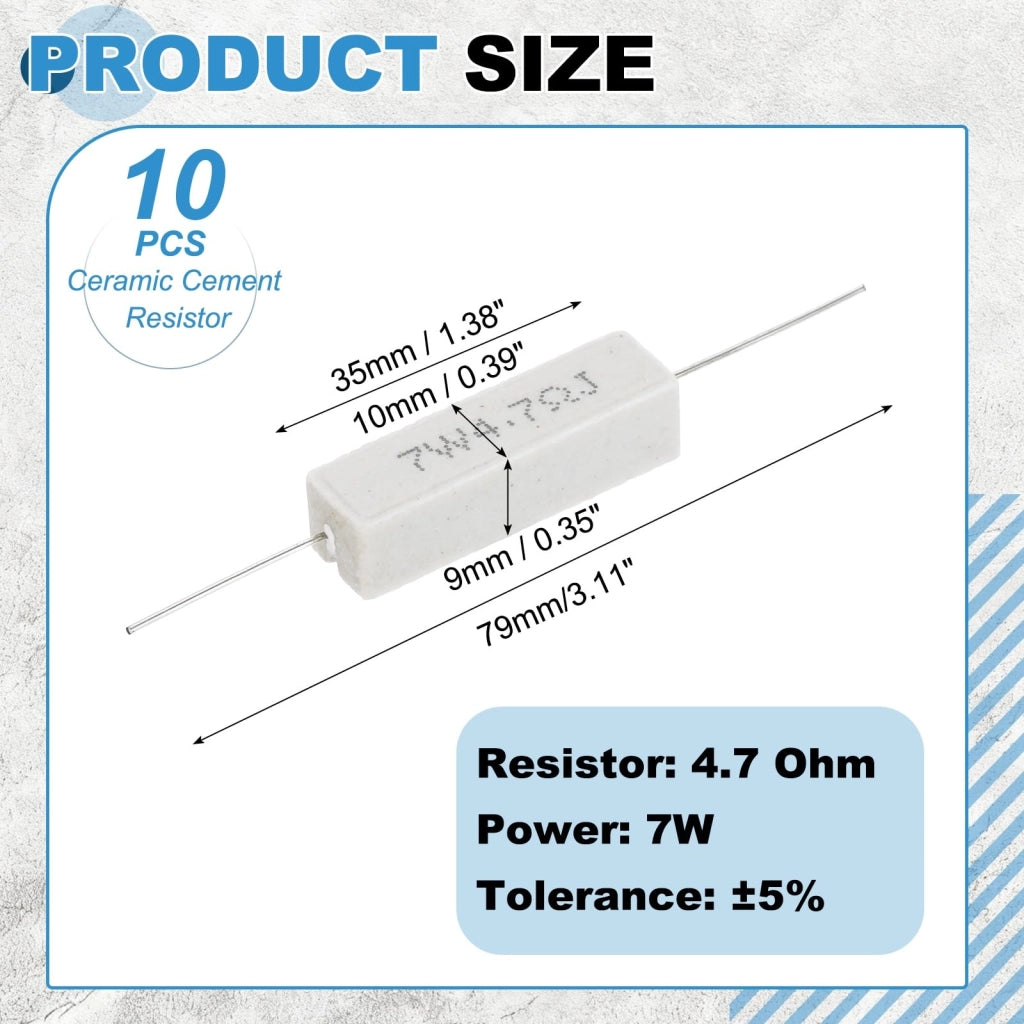 Resistenza Vetroceramica, 4,7 Ohm, 7 Watt, 10 pezzi, montaggio orizzontale