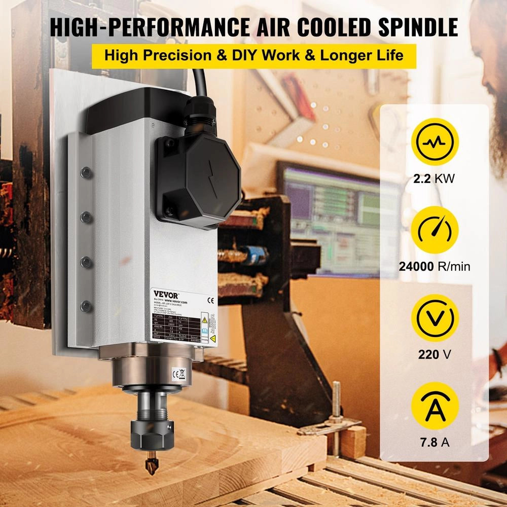 Motore Mandrino CNC Raffreddato ad Aria ER20 2,2 kW 220V 24000 Giri/min per Fai da Te e Incisione Legno Officina