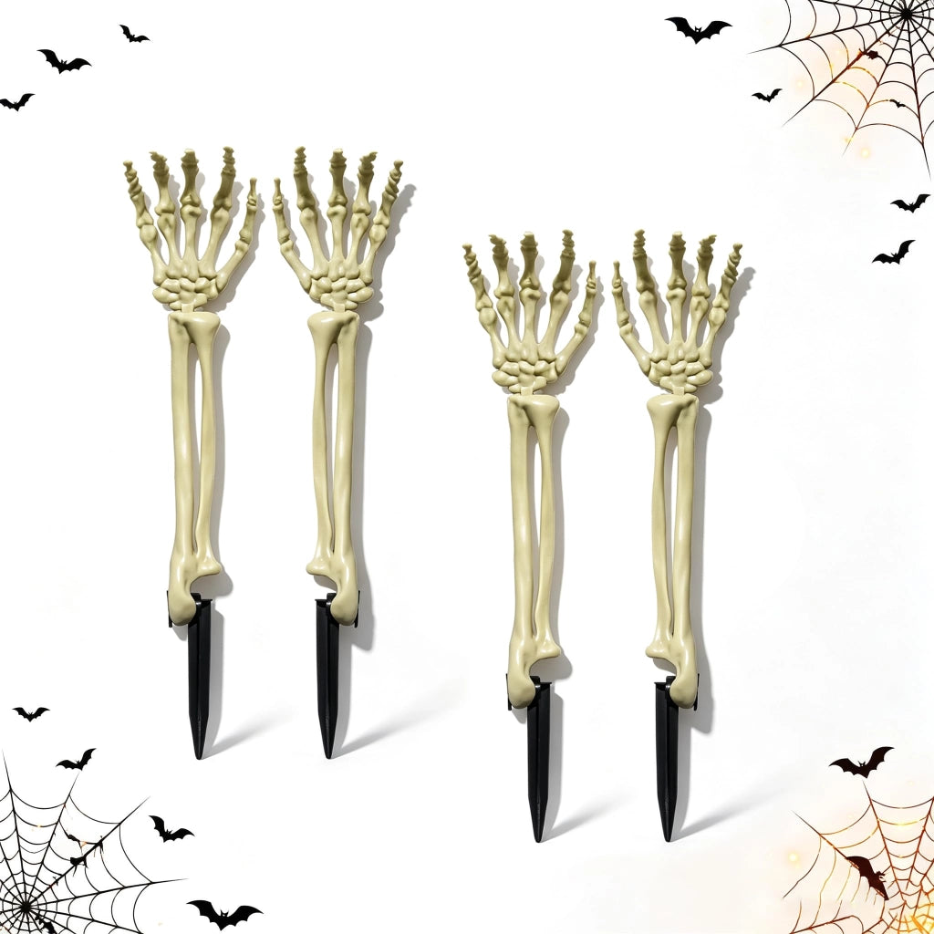 Set di 4 elementi per Halloween: scheletri con mani e armi, altezza 46 cm, in plastica