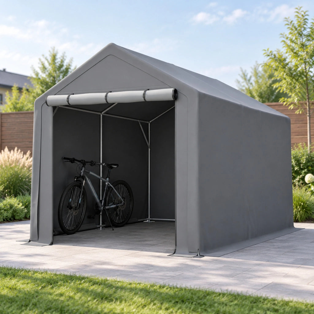 Tenda deposito ULEVR 296x190x200 cm in PE grigio scuro con struttura in acciaio zincato e porta avvolgibile