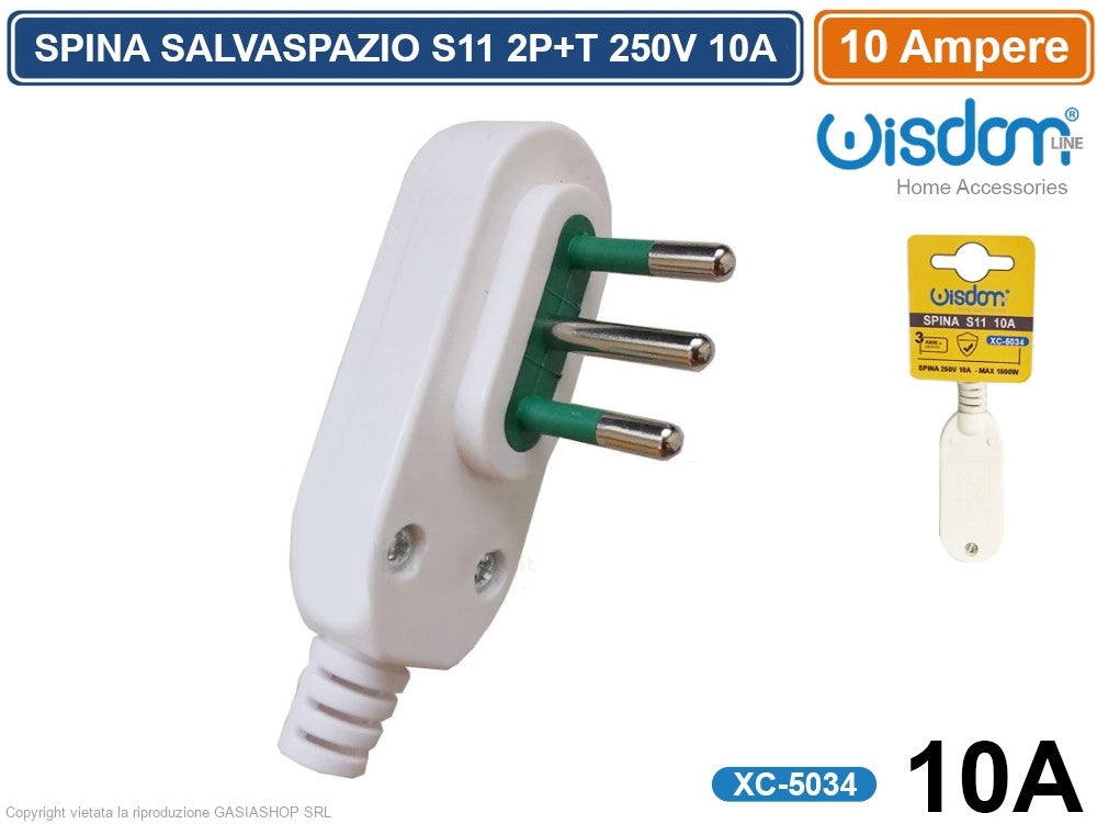 SPINA ELETTRICA SALVASPAZIO S11 2P+T 250V 10A POTENZA MASSIMA 1500 WATT