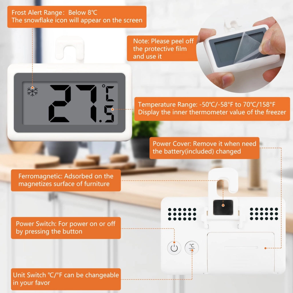 Termometro digitale mini per frigorifero, magnetico, con range di temperatura da -50 a +70 °C