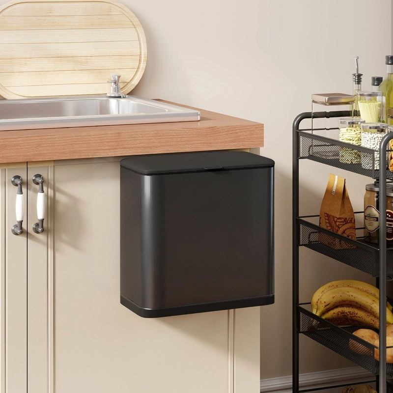 Pattumiera 8 L in acciaio inox nero con coperchio manuale secchio interno rimovibile da appoggio o da appendere