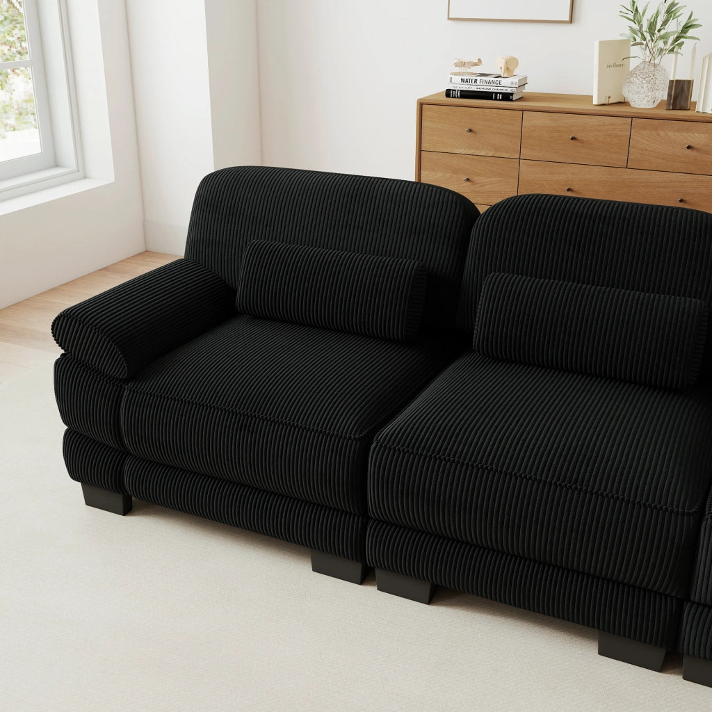 Divano modulare 265x161x94 cm configurabile a L o a U con pouf in velluto a coste nero