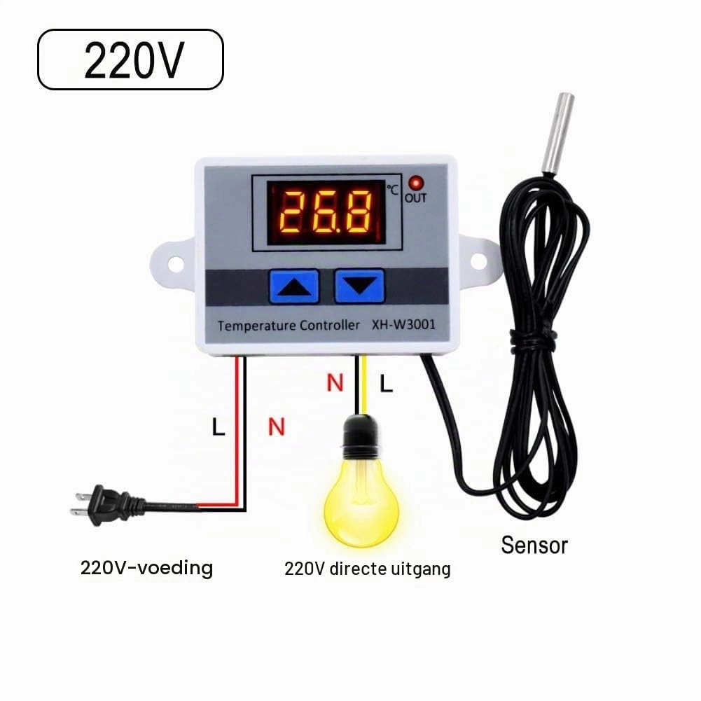 Regolatore di temperatura LED XH-W3001, 110-220V, 1500W, per riscaldamento/raffreddamento