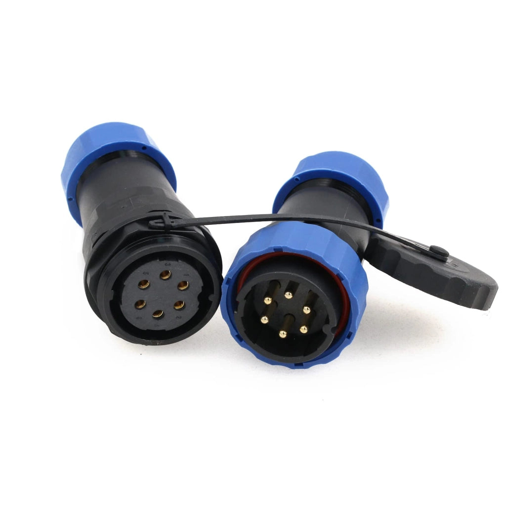 Connettore a 6 poli, 25A, per cavi, di tipo inline, impermeabile IP68, diametro 28 mm