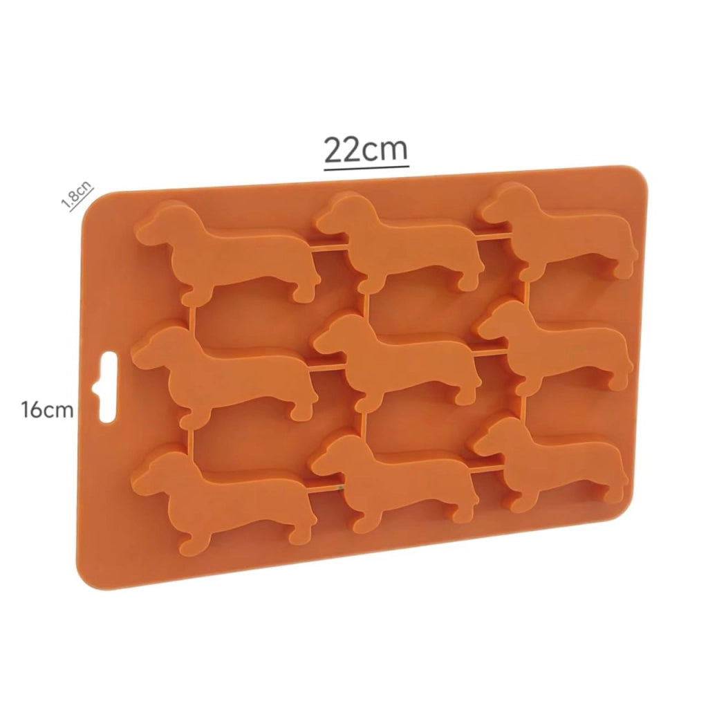 Stampo in silicone a forma di bassotto per cubetti di ghiaccio, senza BPA, con 9 vani, color arancione