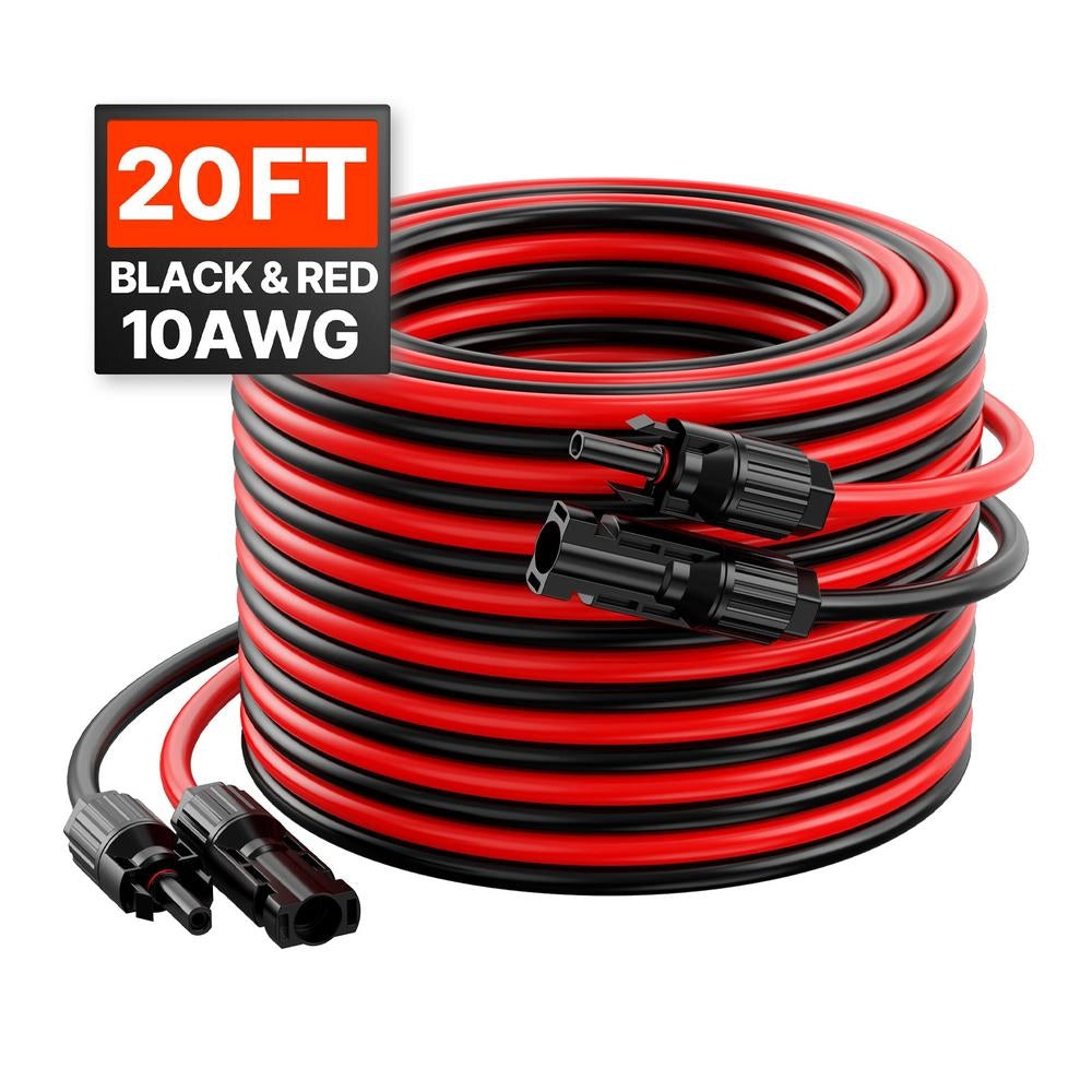 2 Pezzi Cavi di Prolunga per Pannello Solare 6,1 m 10 AWG 6 mm² in Rame e XLPE IP67 Resistente per Impianti Fotovoltaici