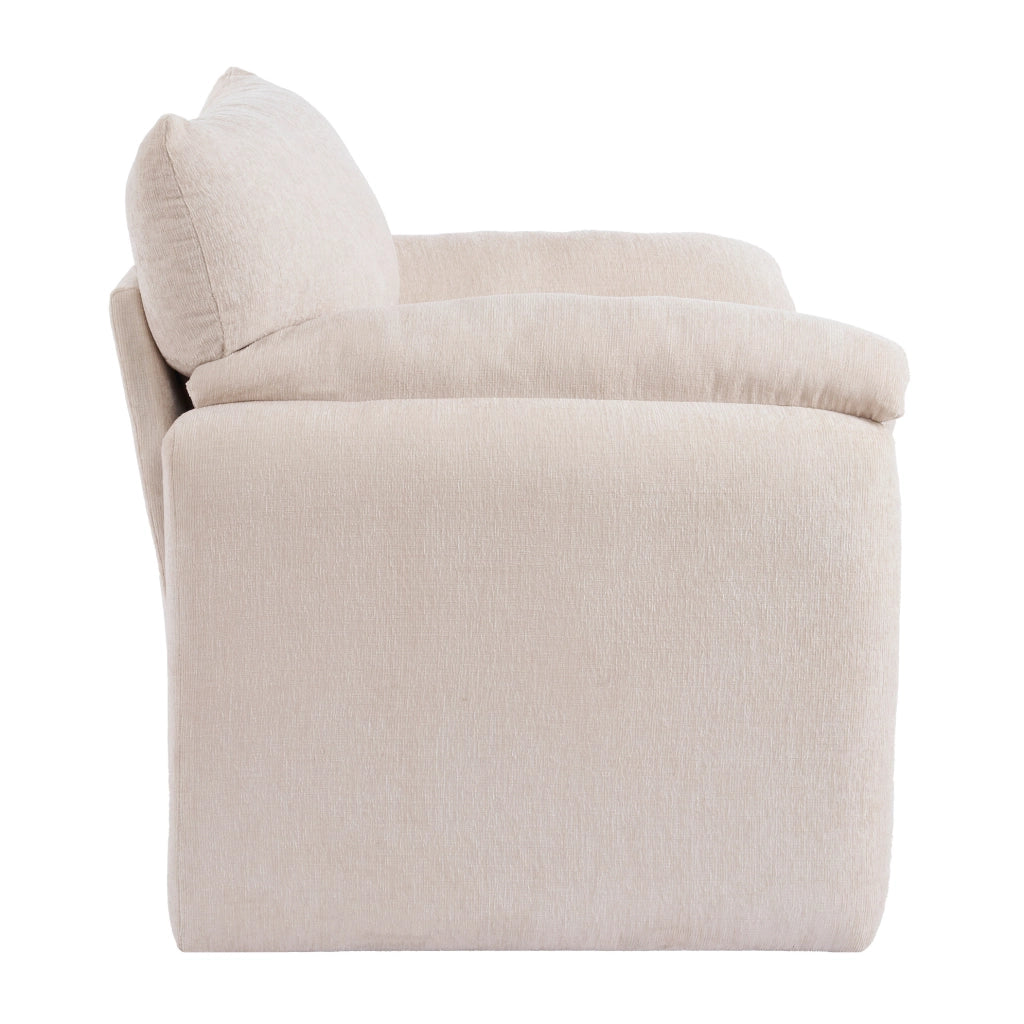 Poltrona IVMEU in ciniglia beige 96x82x84 cm con braccioli imbottiti, per soggiorno o camera da letto