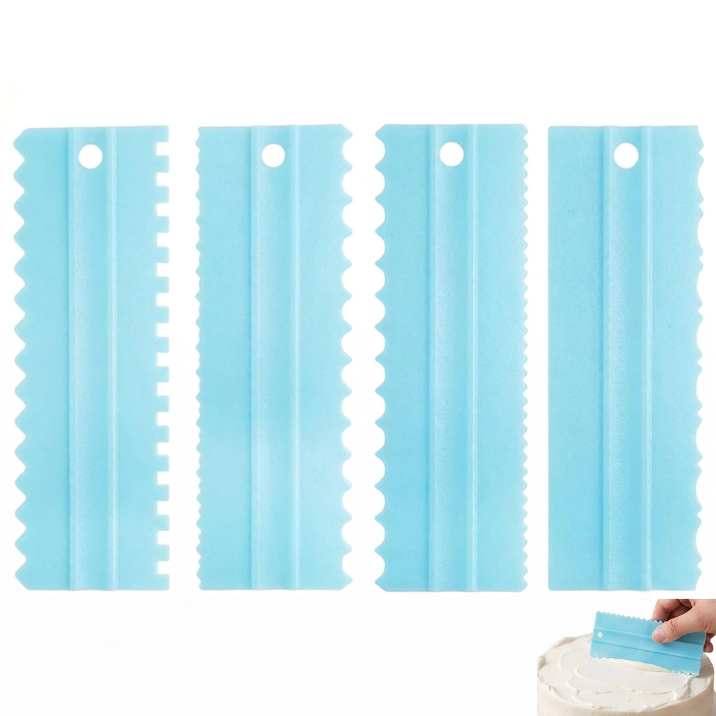 Set di 4 spatole per torte e creme, con bordi seghettati, colore blu