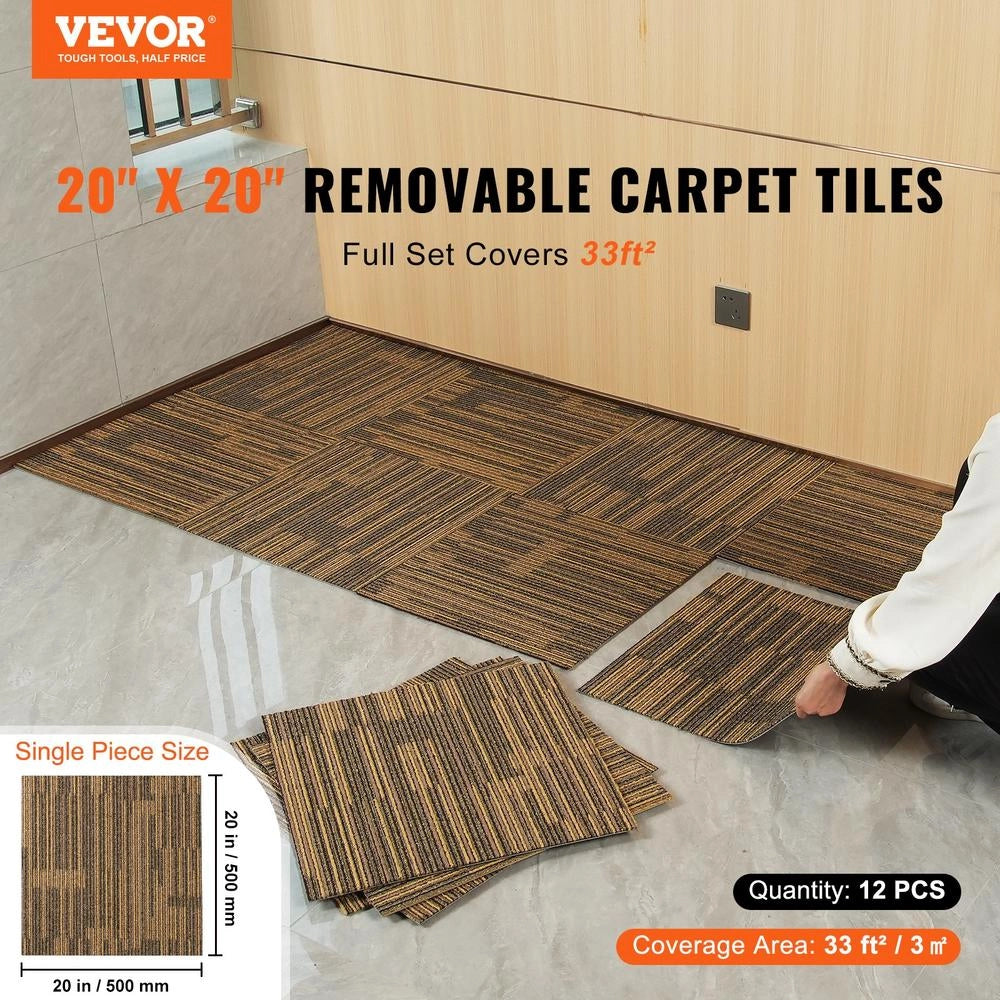 Quadrotte in Moquette Vienna 01, 12 Pezzi 500 x 500 mm Tappeto Modulare Imbottito Morbido Marrone Misto per Casa Soggiorno Fai da Te