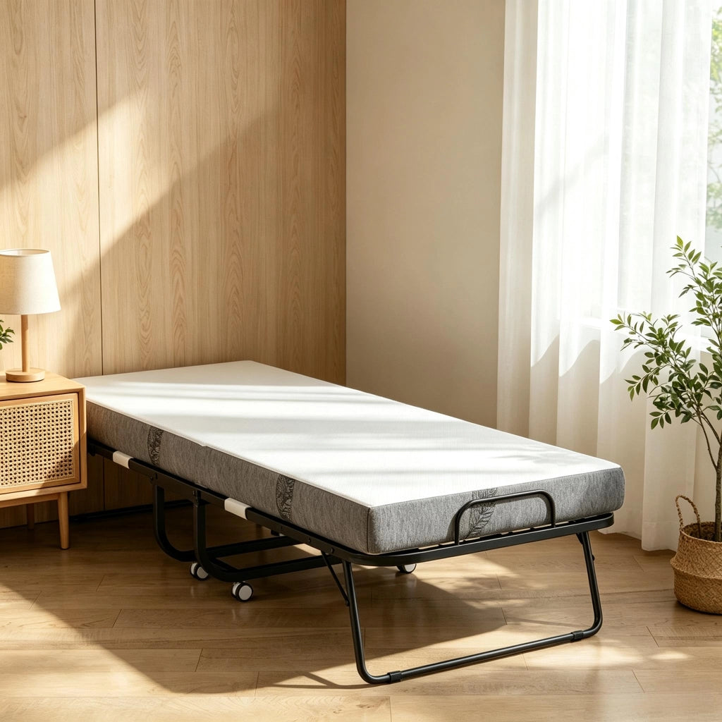 Letto pieghevole singolo con materasso 80 x 200 cm e ruote