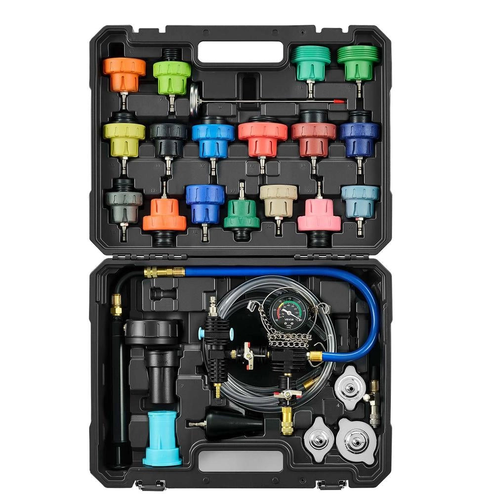 Kit Tester Pressione Radiatore 31 Pezzi YS-01205B per Sistema di Raffreddamento con Manometro e Valigetta per Officina e Fai da Te