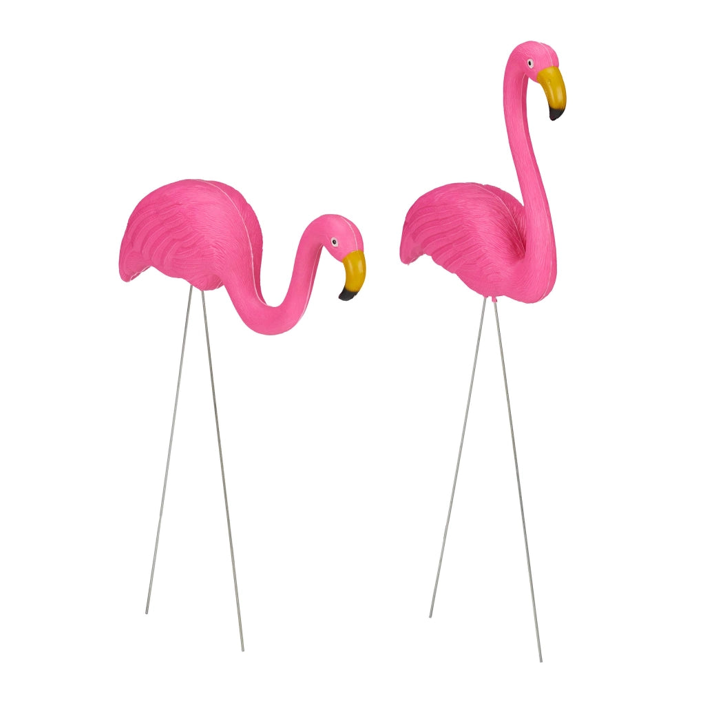 Set da 2 spiedini per il giardino a forma di fenicottero, rosa, 2 dimensioni, plastica/metallo