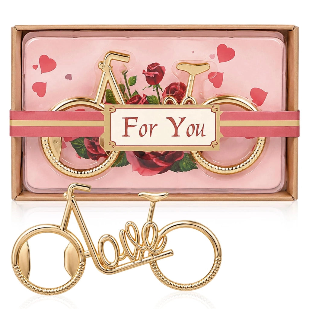 Apertiscatole per bicicletta in acciaio inossidabile, color oro, dimensioni 9x5 cm, con confezione regalo