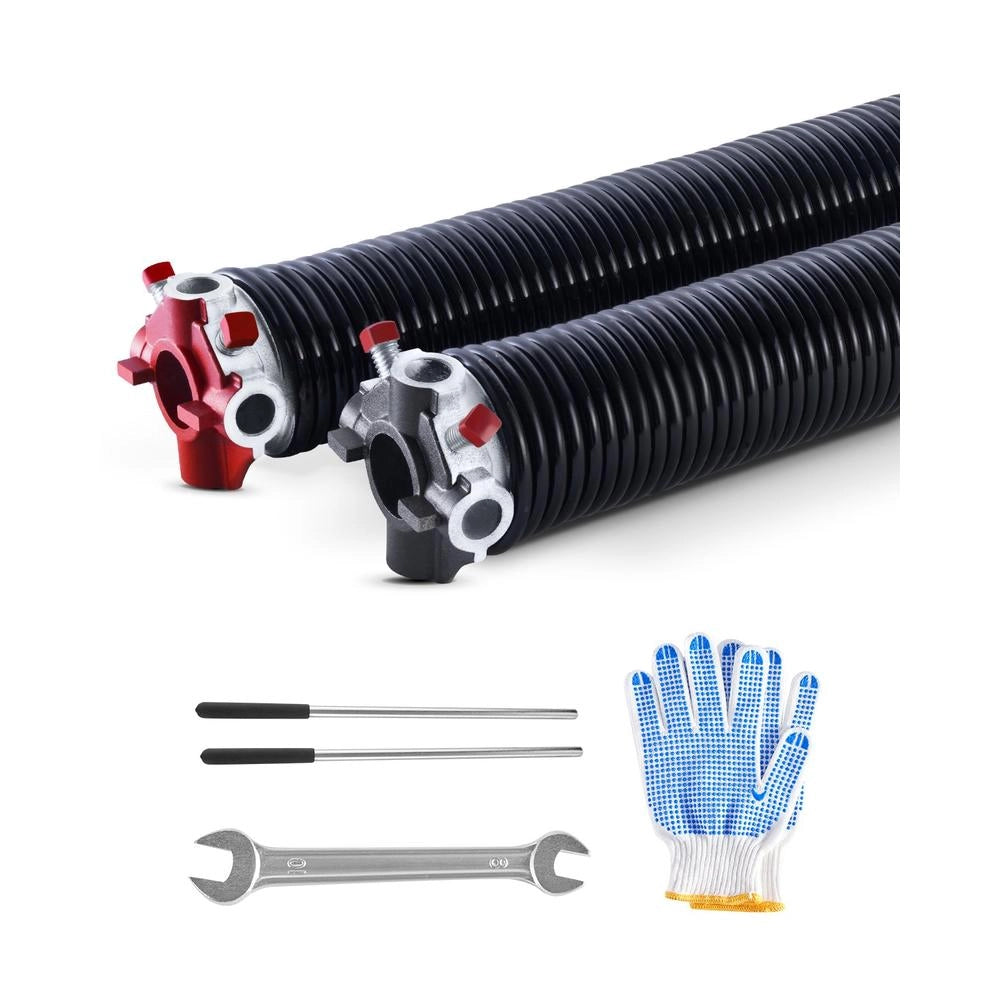 Coppia Molle di Torsione per Porte da Garage Φ5,94 x Φ50,8 x 711 mm in Acciaio Nero con Barre e Accessori per Fai da Te