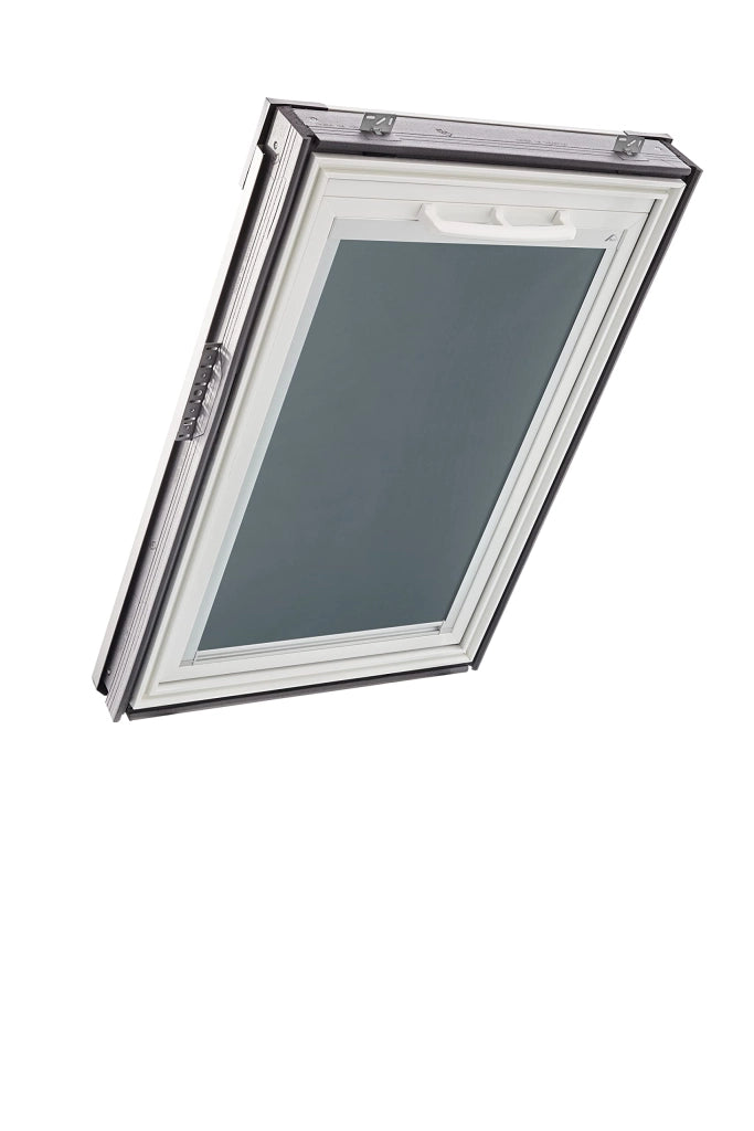 Tenda oscurante per lucernari, modello Q 066/140, colore grigio scuro, guida in alluminio color argento