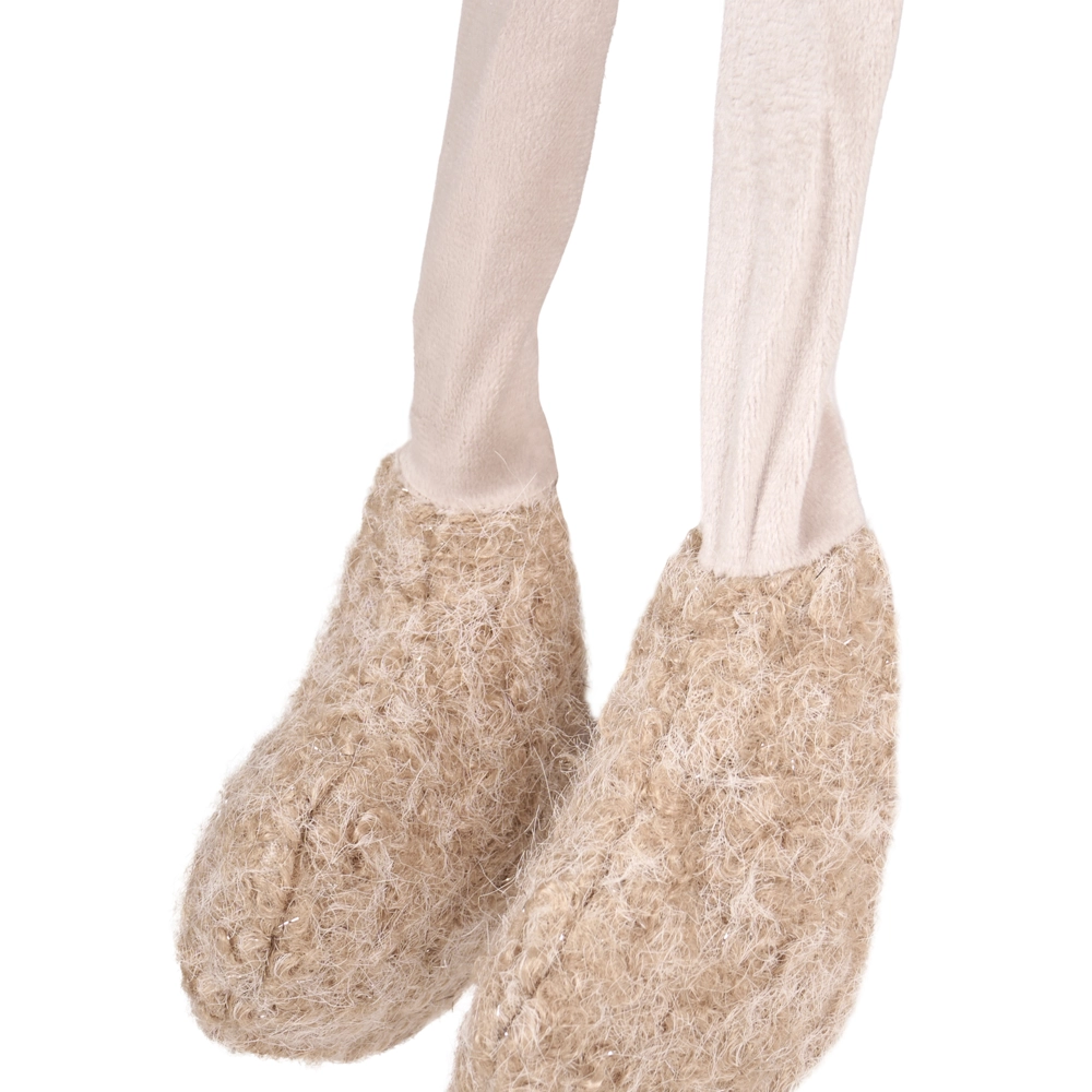Set di 2 statuine decorative natalizie a forma di gnomi beige in tessuto peluche fatte a mano