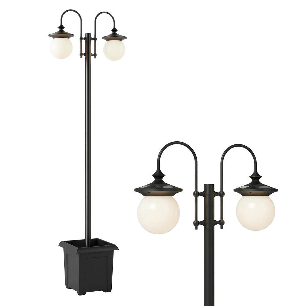 Lampione solare da giardino 182 cm regolabile in altezza a 2 teste con fioriera e sensore IP44