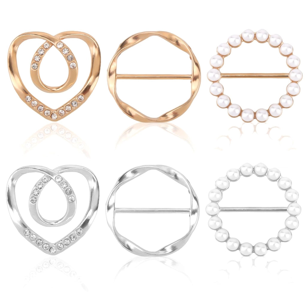 Set di 6 fermagli per sciarpa, fermagli per camicia, argento/oro, 3,6-4,3 cm