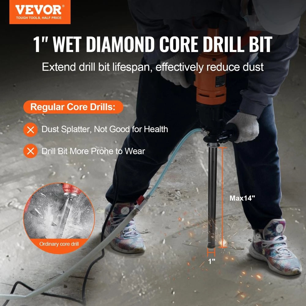 Punta per carotaggio a umido 25400AC da 1" (25,4 mm) per calcestruzzo, profondità 14" (355 mm), filettatura 5/8"-11, robusta per fai da te