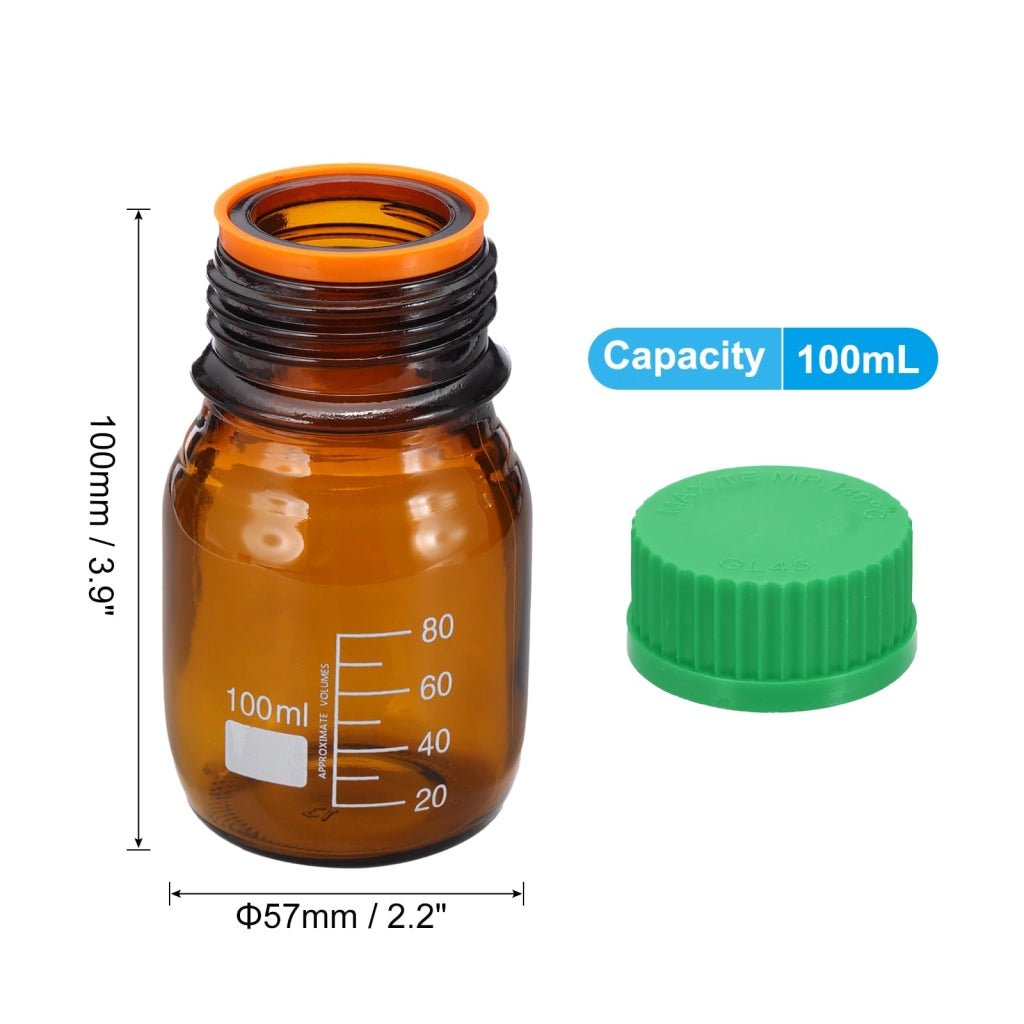 Flacone in vetro da 100 ml, con tappo a vite GL45, color marrone