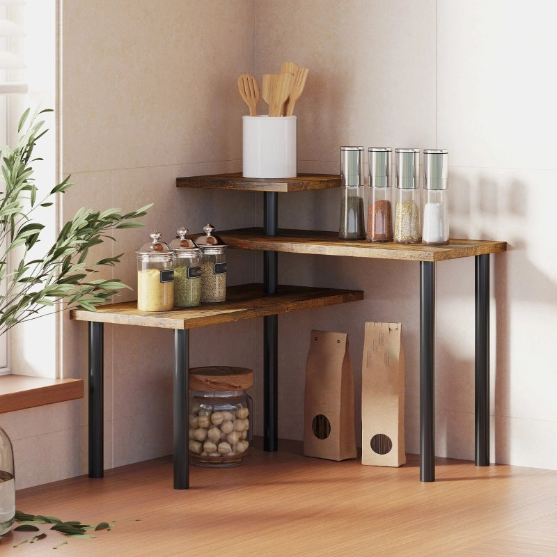 Mensola girevole a 3 ripiani in legno e metallo marrone rustico 40 × 18 × 36.5 cm