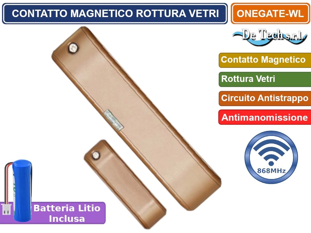 SENSORE RIVELATORE PERIMETRALE MULTIFUNZIONE ROTTURA VETRI CONTATTO MAGNETICO WIRELESS 868MHZ MARRONE