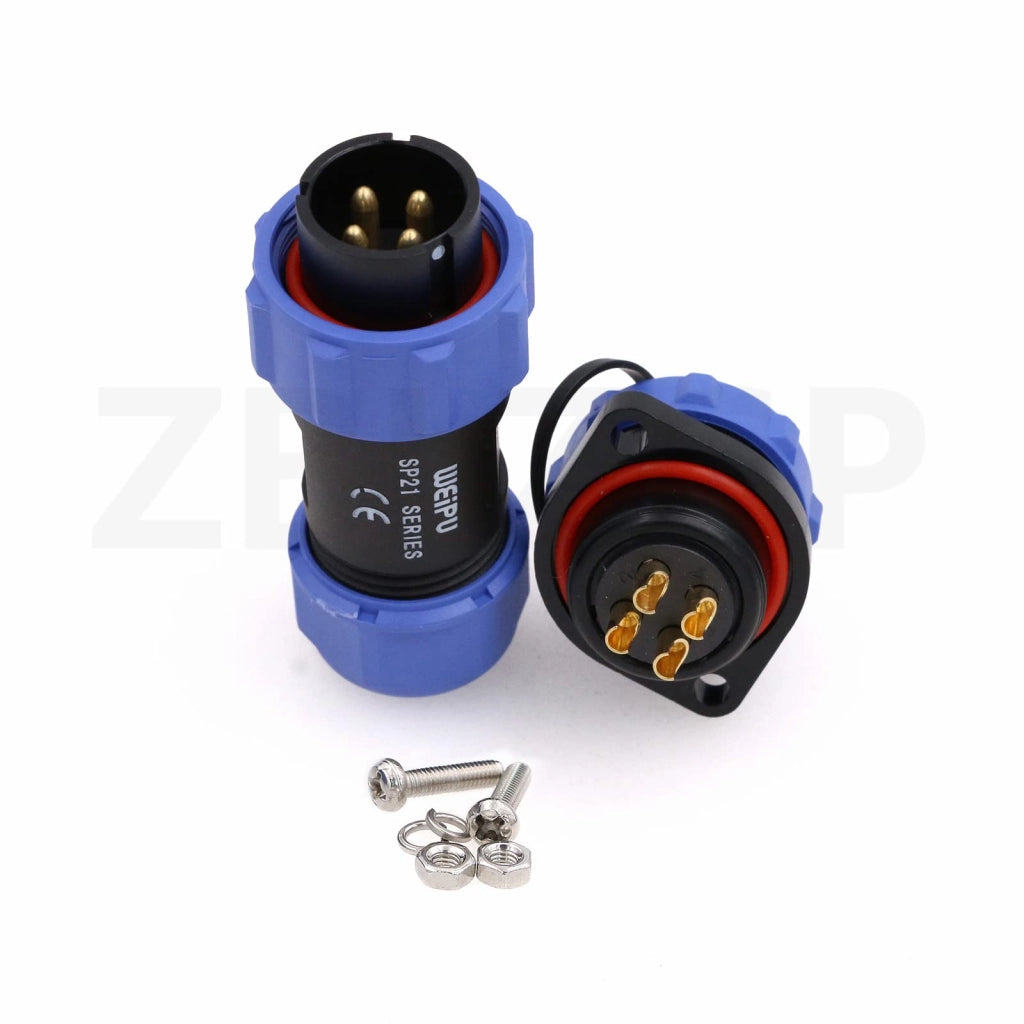 Connettore circolare SP21 a 4 pin, grado di protezione IP68, 30A, 500V, con connessione a saldare