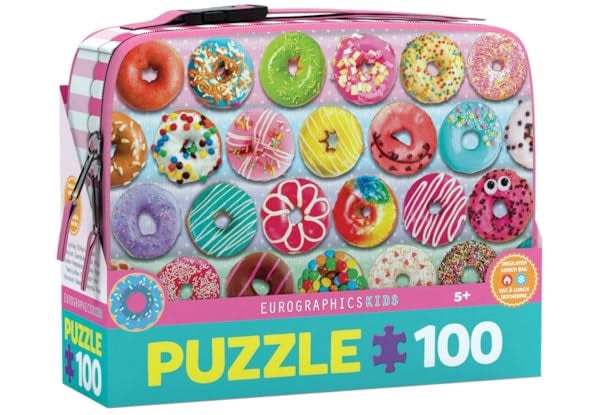 Lunchbox con puzzle da 104 pezzi, decorata con motivi di dolci, dimensioni 26x21x8,25 cm