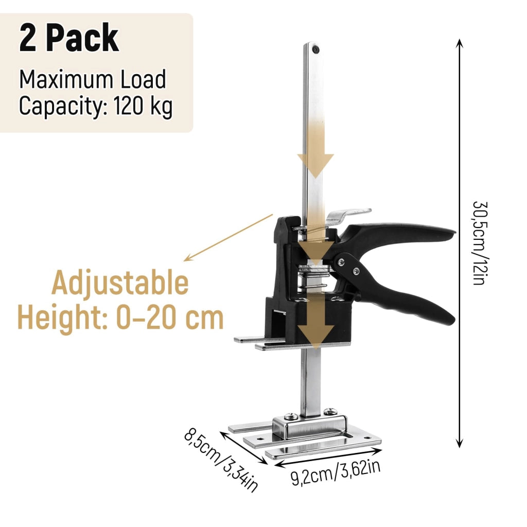 2 pezzi leve regolabili, 0-20 cm, portata 120 kg, agevolazione del lavoro per montaggi