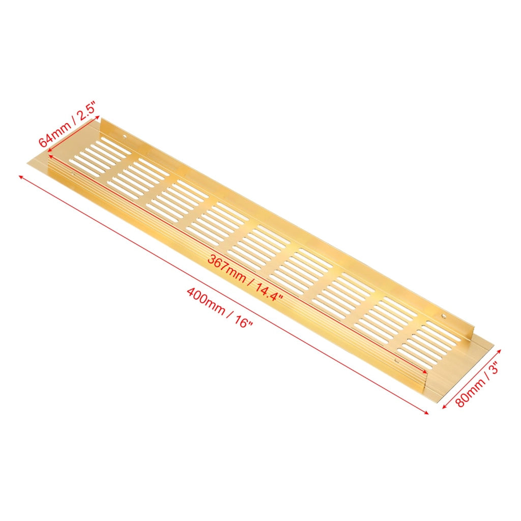 Copertura di ventilazione rettangolare 16 x 3 pollici, 2 pezzi griglia a rete in alluminio con lamelle e viti di montaggio per armadio guardaroba porta, colore dorato