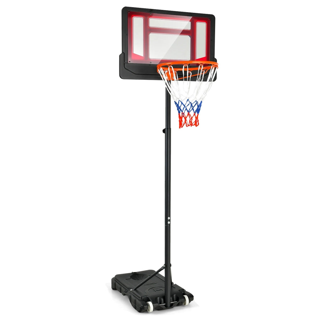 Canestro da basket portatile regolabile 4.3-8.2 FT con ruote e base zavorrabile per esterno rosso