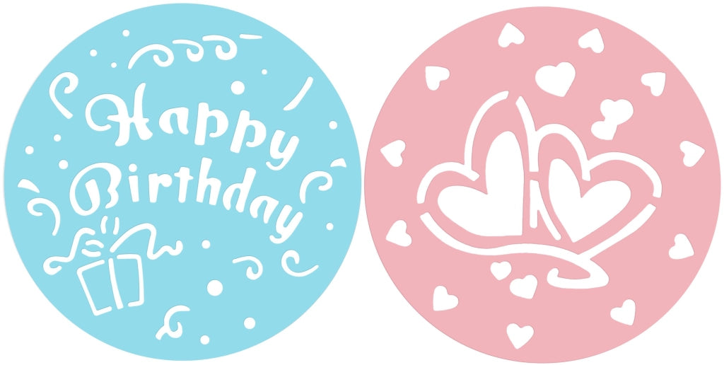 Stencils per decorazioni di torte, modello "CANDY", confezione da 2 pezzi, dimensioni 25,5 x 25,5 cm, in plastica