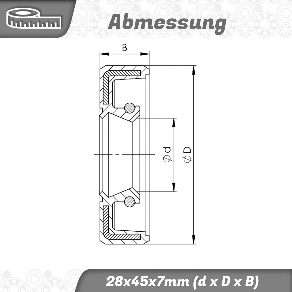 Guarnizione radiale per albero, dimensioni 28x45x7 mm, materiale NBR70