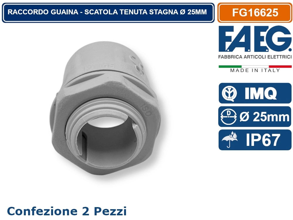CONFEZIONE 2 PEZZI RACCORDO DI GIUNZIONE TENUTA STAGNA IP67 GUAINA SCATOLA Ø 25MM PASSO METRICO RAL7035