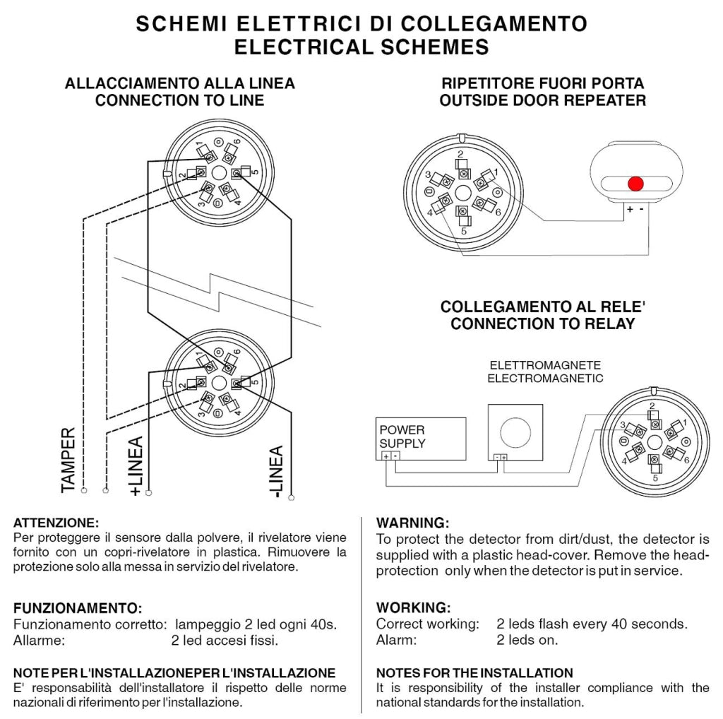 Rilevatore Temperatura Soglia Fissa 62° C Impianto Antincendio Convenzionale 2 Sensori Termovelocimetrici Loop Uscita di Stato 14 mA Protezione Centrale Termica Forno di Qualsisi Genere Sala Motori