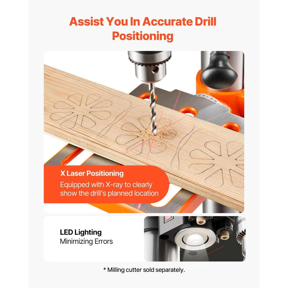 Trapano a Colonna da Banco 400W 254 mm con Laser e Luce LED, Velocita Variabile 440-2600 RPM per Legno Metallo Fai da Te