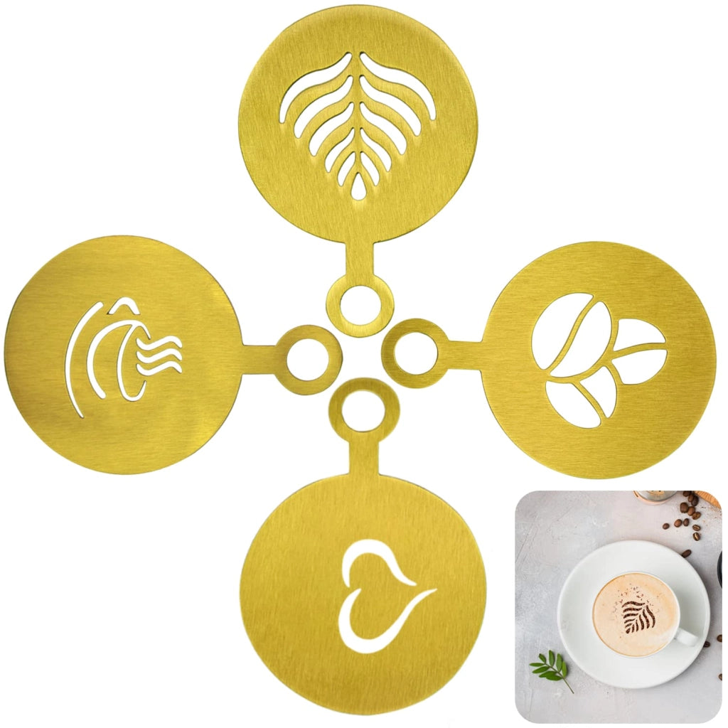 Set di 4 stampi per cappuccino, in acciaio inossidabile, color oro