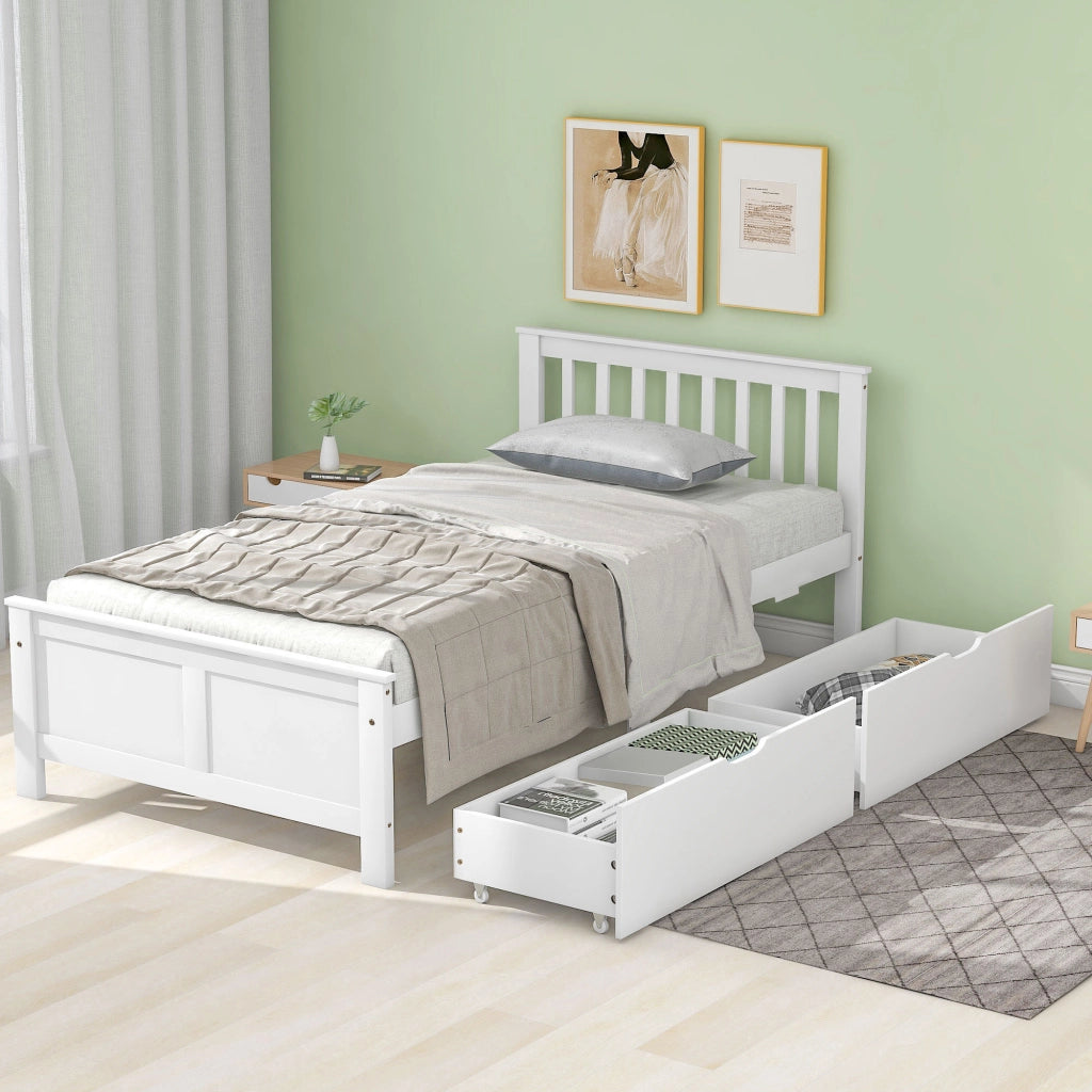 LETTO Singolo 90x200 cm con cassetti contenitori Bianco
